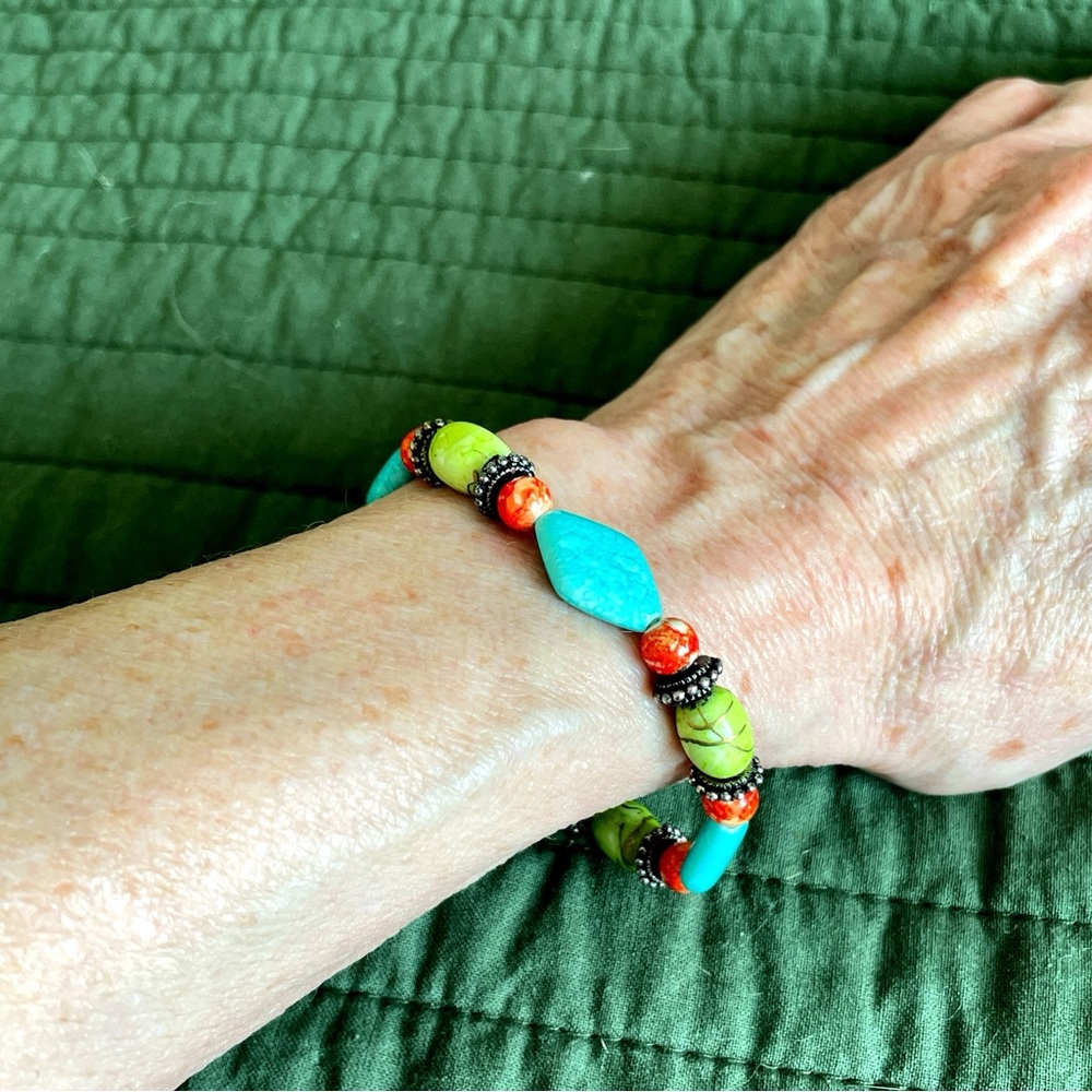Premier Designs Southwest Beaded Necklace & Bracelet Set Turquoise Coral Lime - Picture 8 of 8